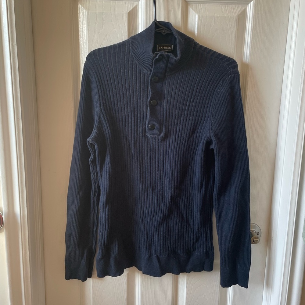 Express Men’s Navy Blue Striped Ribbed Sweater Thick Size medium m